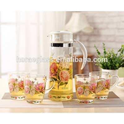 Wholesale glass drinking pitcher water jug set beautiful 7pcs pitcher glass drinking set