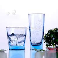 Wholesale Delicate Engraved Colored Glass Cup Tumbler Glassware