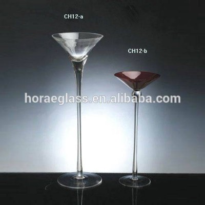 Hot wholesale fashion clear glass long stem candle holder