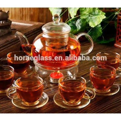 High Grade 14pcs/set High Temperature Resistant Glass Teapot Set 1pc 800ml Teapot 1pc Warmer 6pc Cups 6pc Saucers