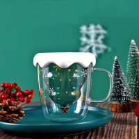 Christmas Tree Double Wall Glass Cup Gift Customized Christmas Glass Coffee Cups